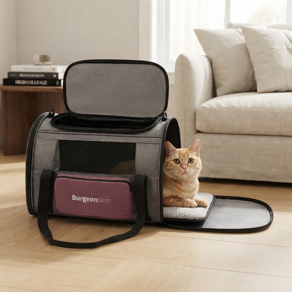 Top-Load Cat Carrier with Side Pocket and 4 Mesh Windows, Pink