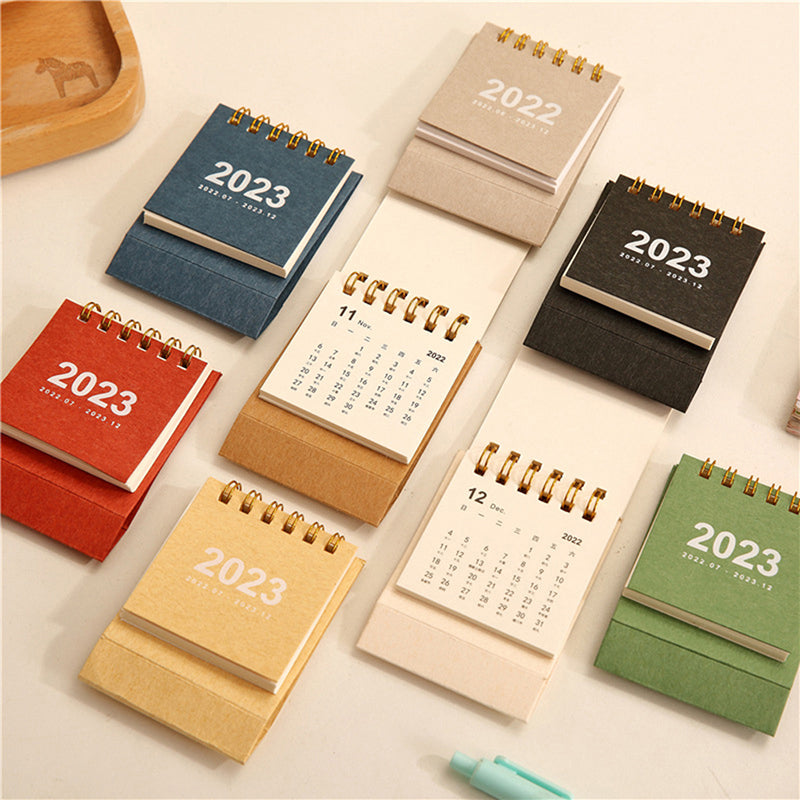 Mini Desktop Coil Paper Calendar Planner, Nine Solid Colors