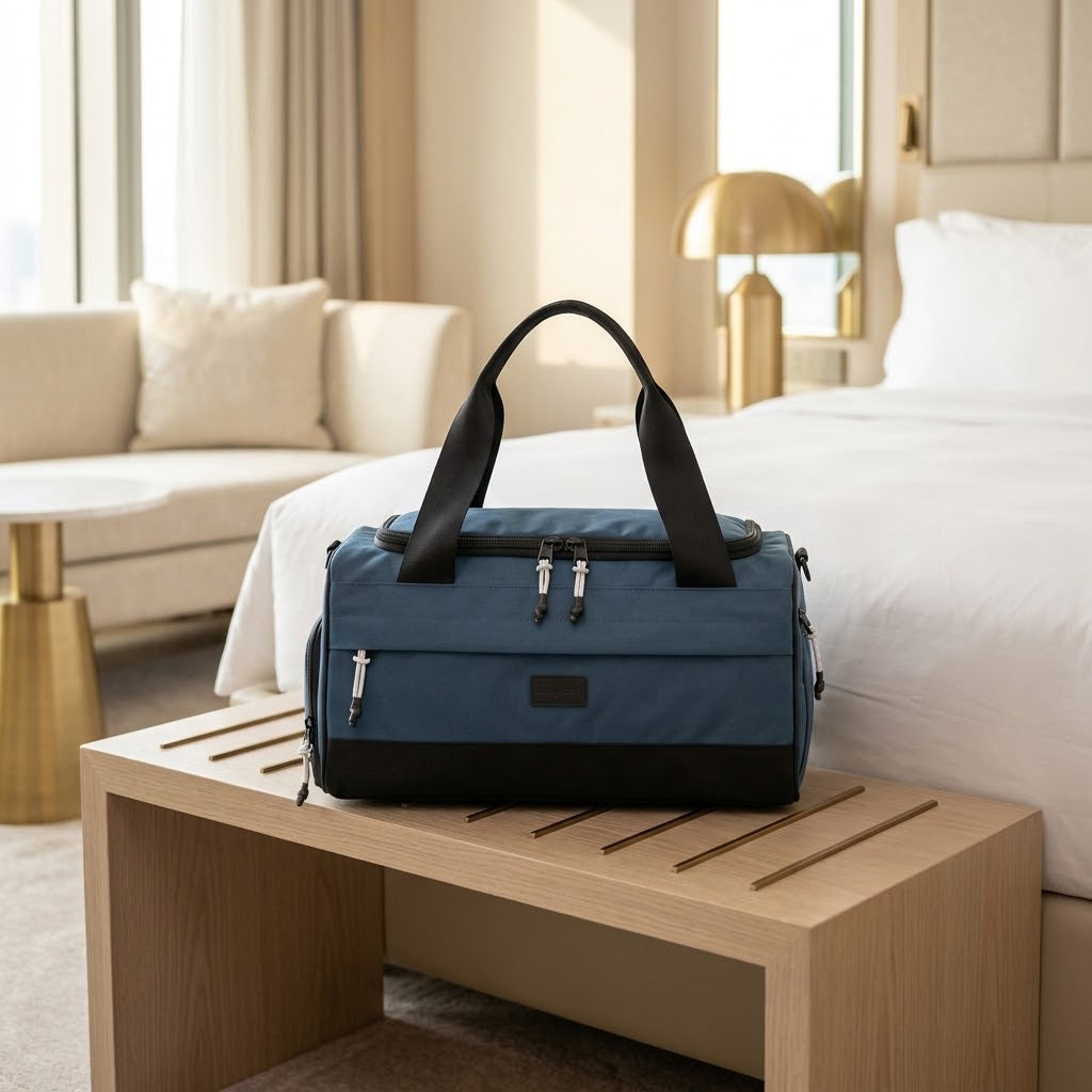 22L Compact Gym Duffel with Ventilated Shoe Pocket, Steel Blue