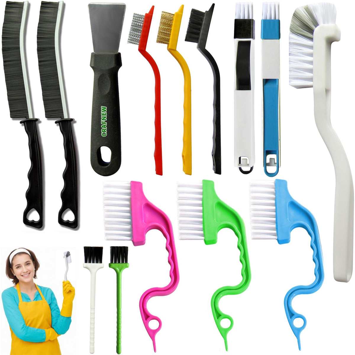 Small Crevice and Groove Cleaning Brush Set, 14 Pieces