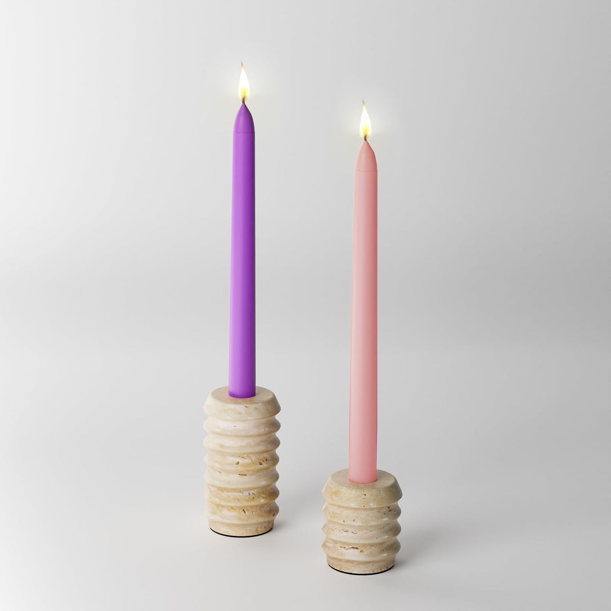 Natural Travertine Candle Holders with Rose Wreaths, Set of 2