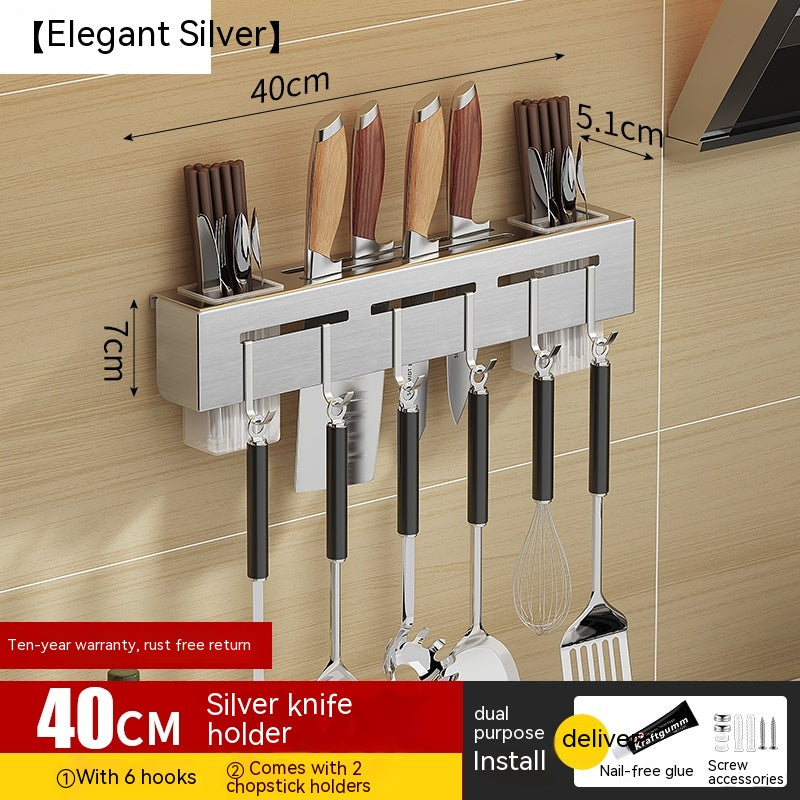 No-Drill Kitchen Wall Rack with Hooks, 30 to 60 cm