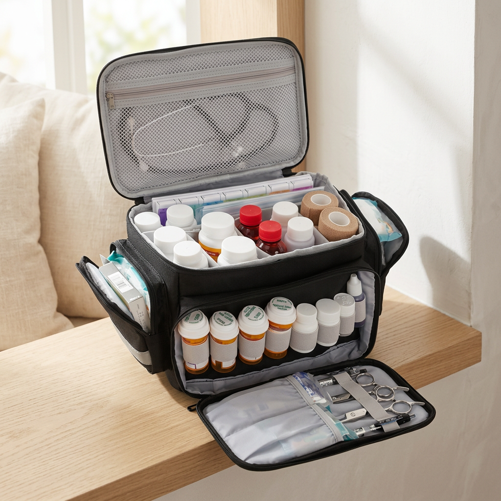 Medicine Organizer Bag with Removable Dividers and Multiple Pockets
