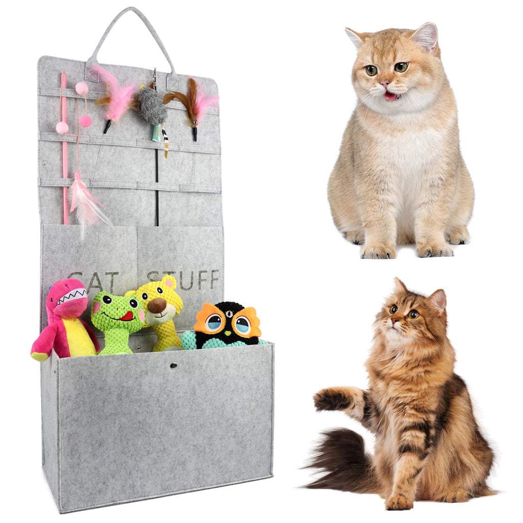Foldable Hanging Cat Wand Toy Storage Box with Handle, Grey