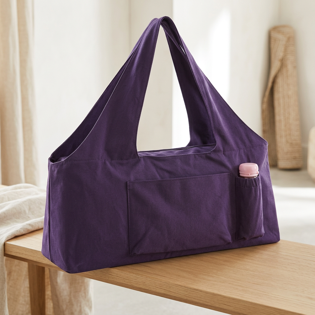Large Canvas Yoga Mat Bag with 5 Pockets and Mat Strap, Purple