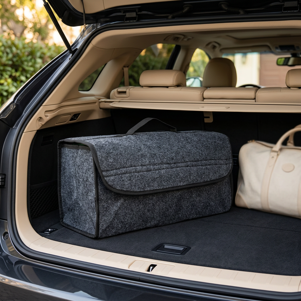 Felt Storage Box with Handle for Car and Home, Dark Grey
