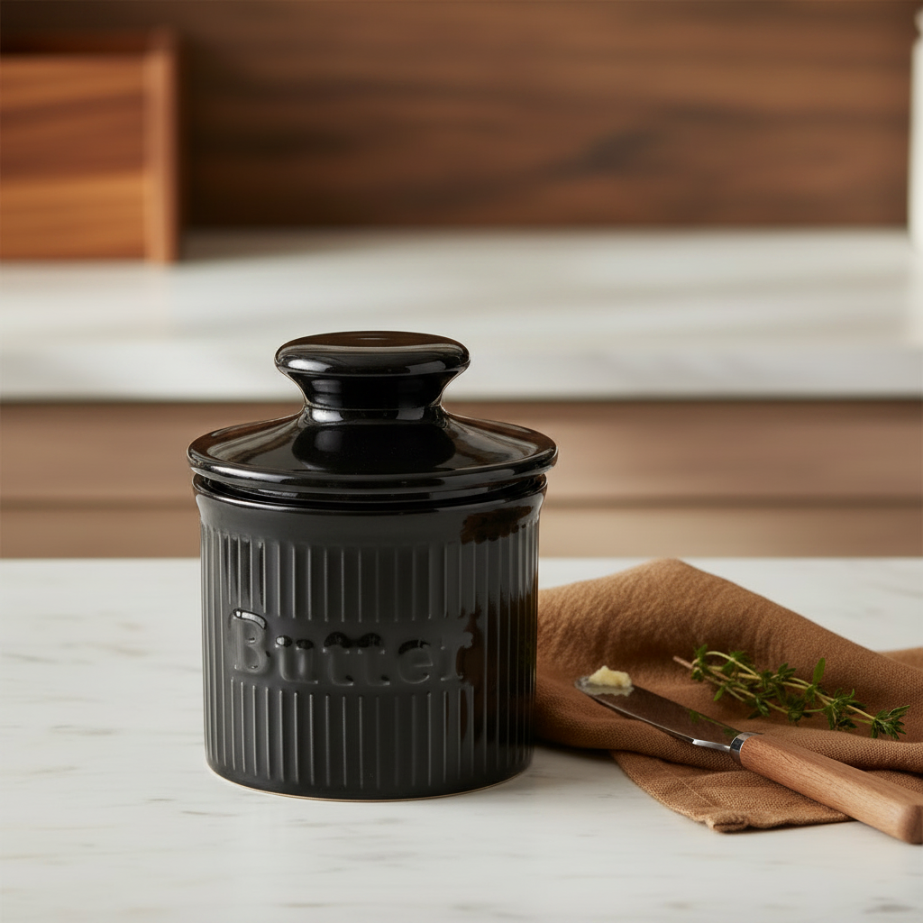Black French Butter Keeper Crock