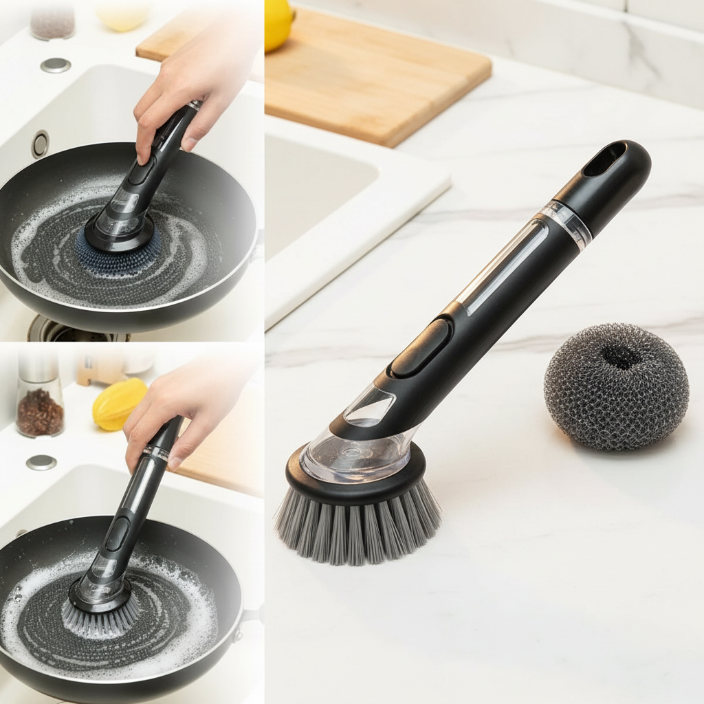 Black Soap Dispensing Dish Brush