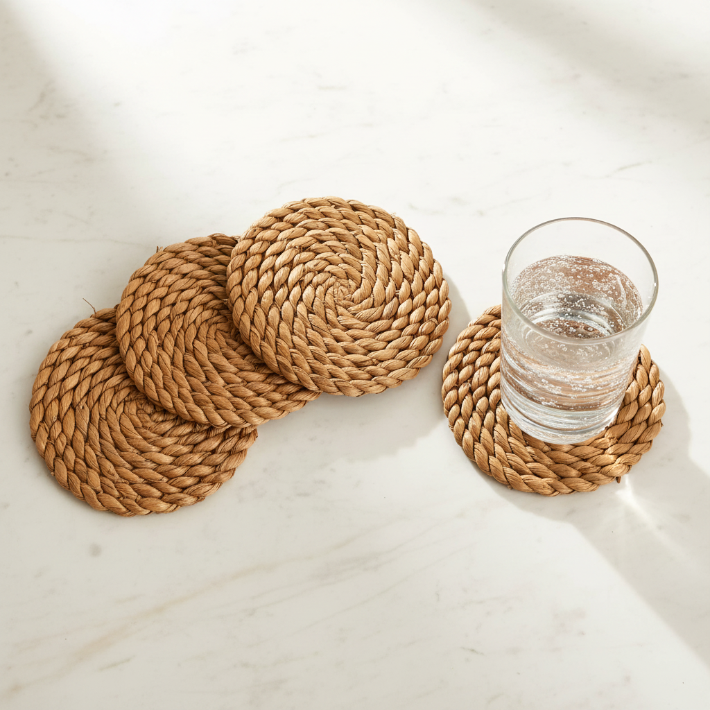 Braided Rattan Coasters Top
