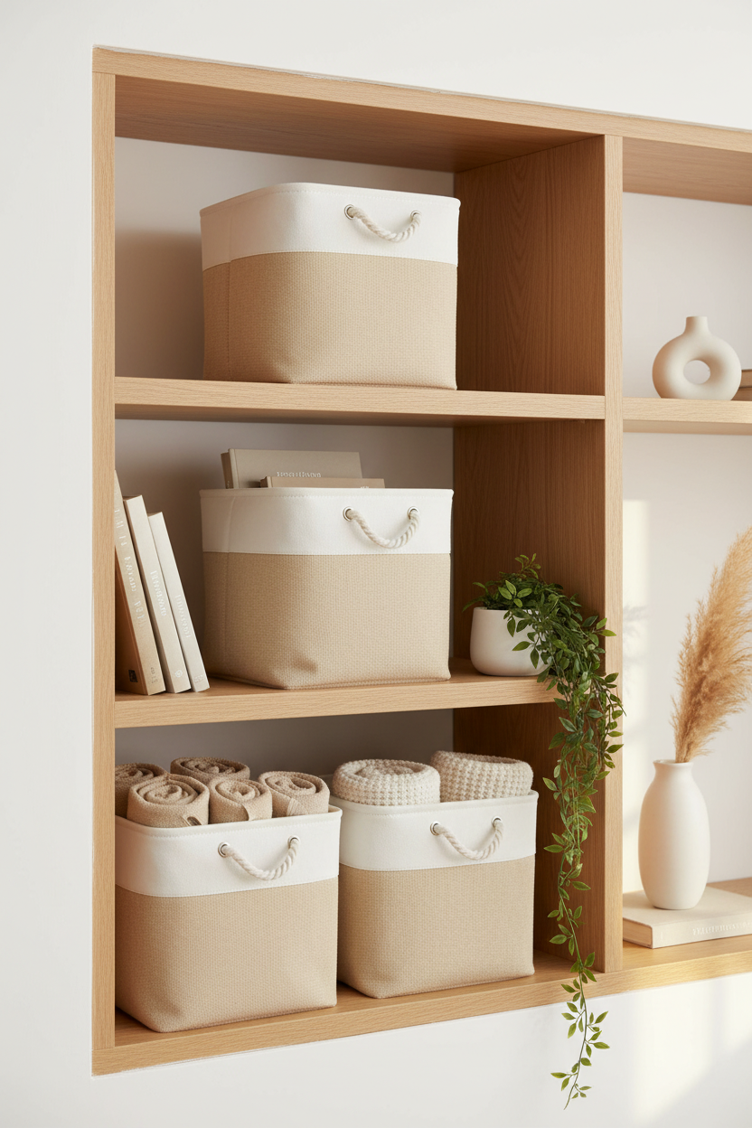 Burlap & White Fabric Storage Cube Set of 3 – EVERVESTA Luxury