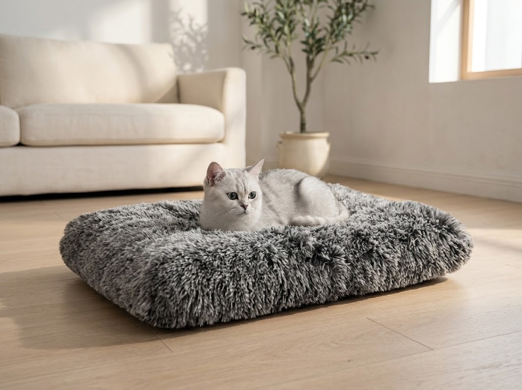 Fluffy Dog Crate Mat with Two-Tone Plush and Non-Slip Bottom, Grey