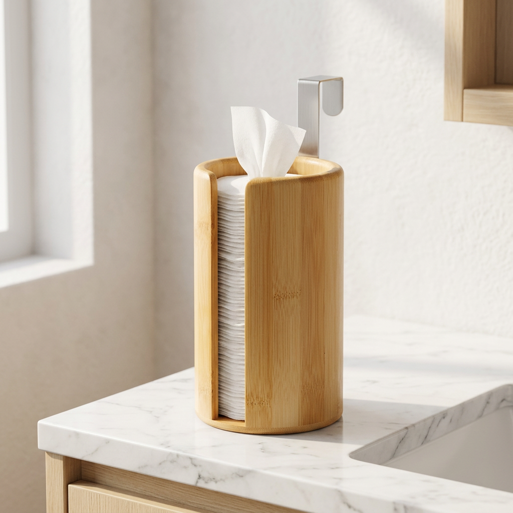 Wall-Mount Bamboo Wipes Dispenser with Stainless Steel Hook