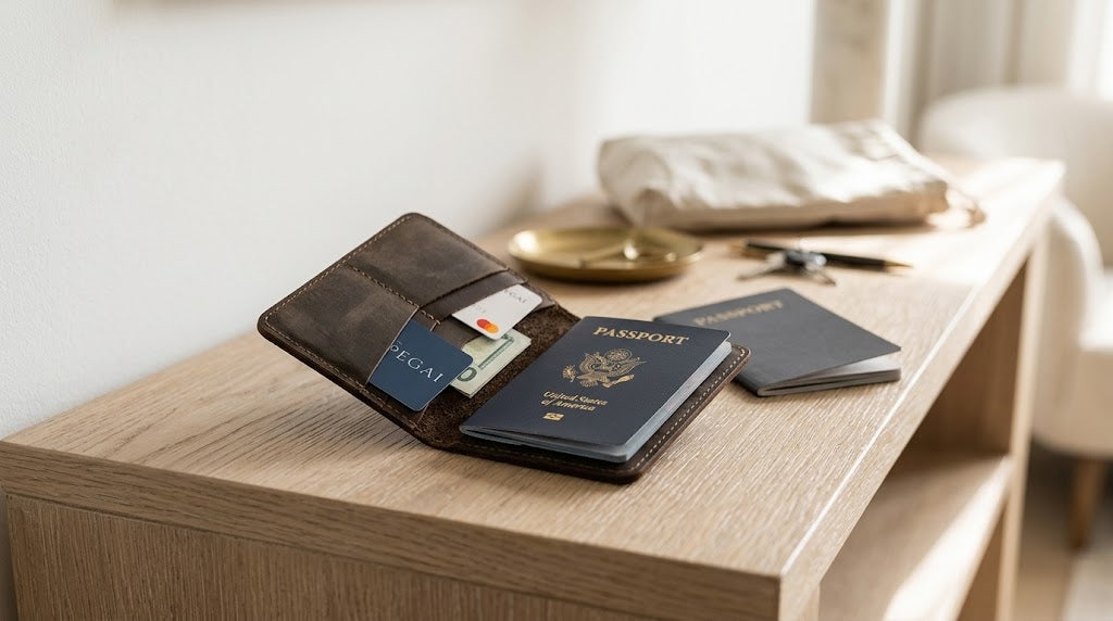 Full-Grain Crazy Horse Leather Passport Holder, Chestnut