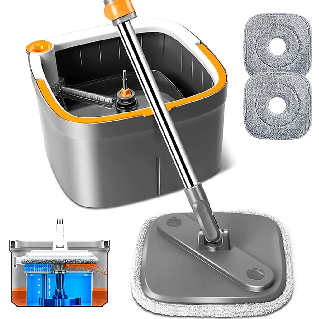 Self-Wringing Spin Mop and Bucket with Clean Water Separation, Dark Grey