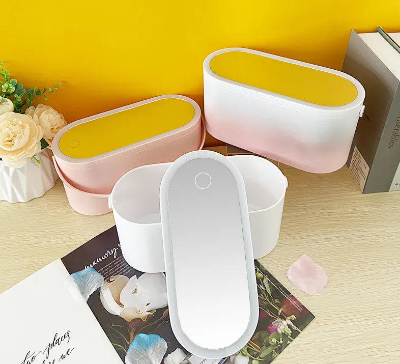 LED Mirror Makeup Travel Case, Rechargeable Cosmetic Storage Box