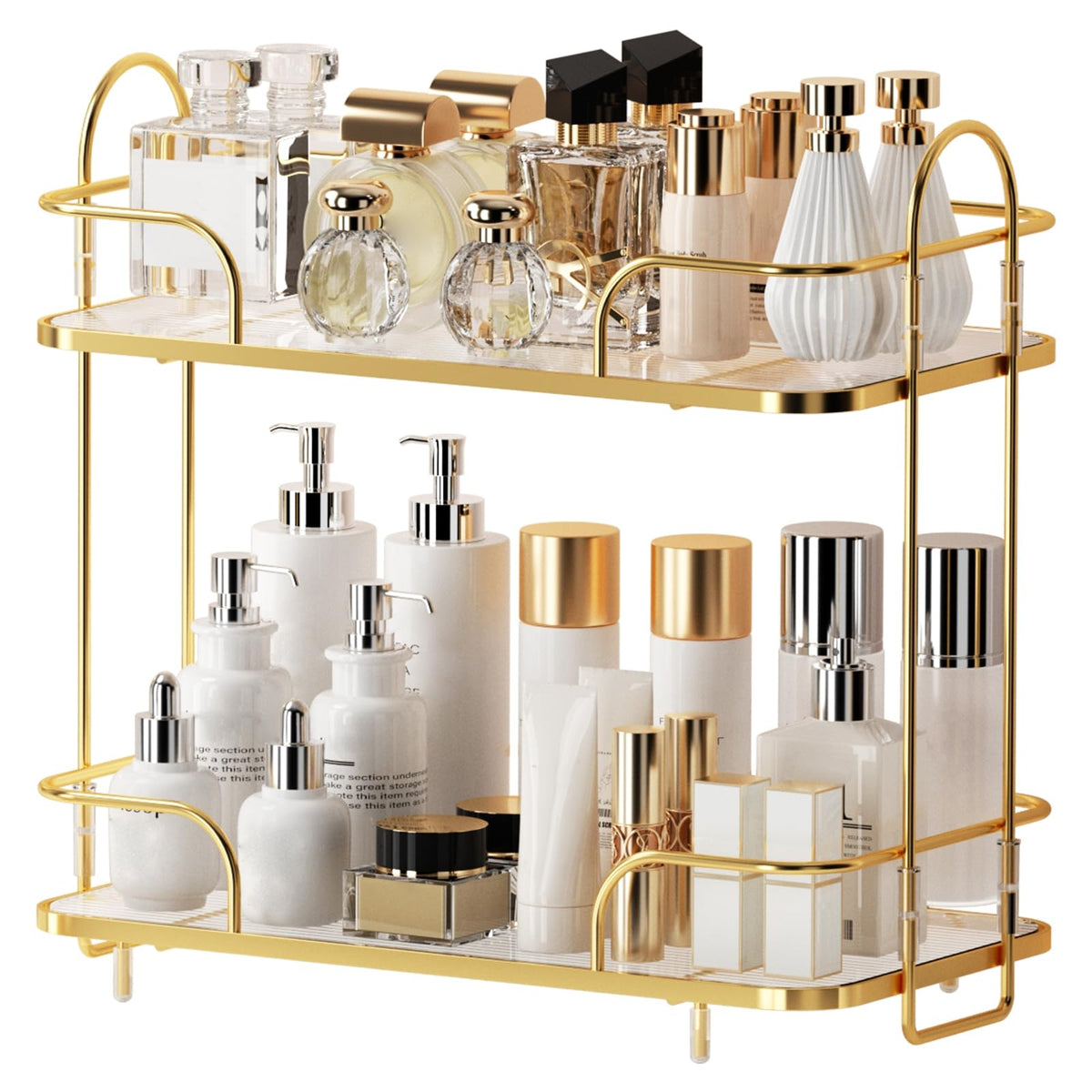 2-Tier Countertop Cosmetic Organizer, Metal Frame, Gold