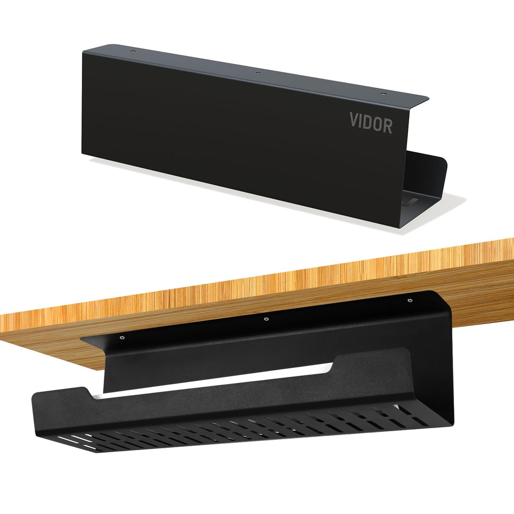 17 in Alloy Steel Under-Desk Cable Tray, Screw or Adhesive Mount