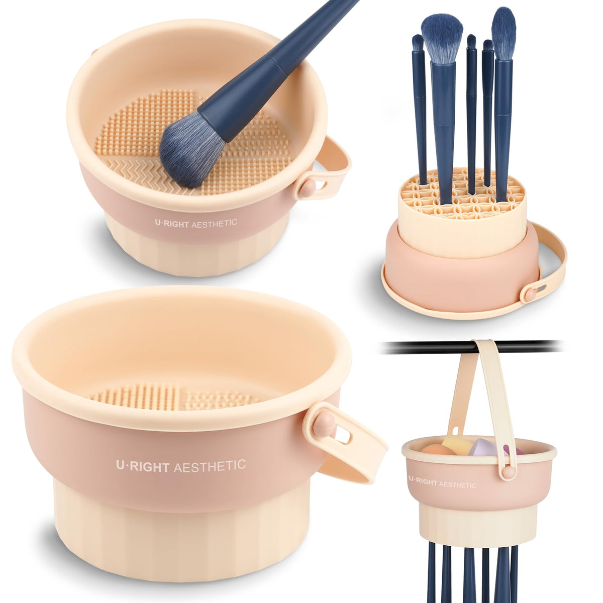 3-in-1 Silicone Makeup Brush Cleaning Mat with Drying Holder