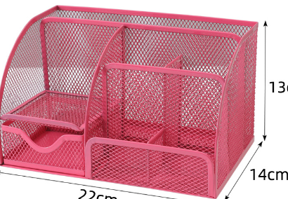 Metal Mesh Desktop Organizer with Seven Compartments for Pens and Files