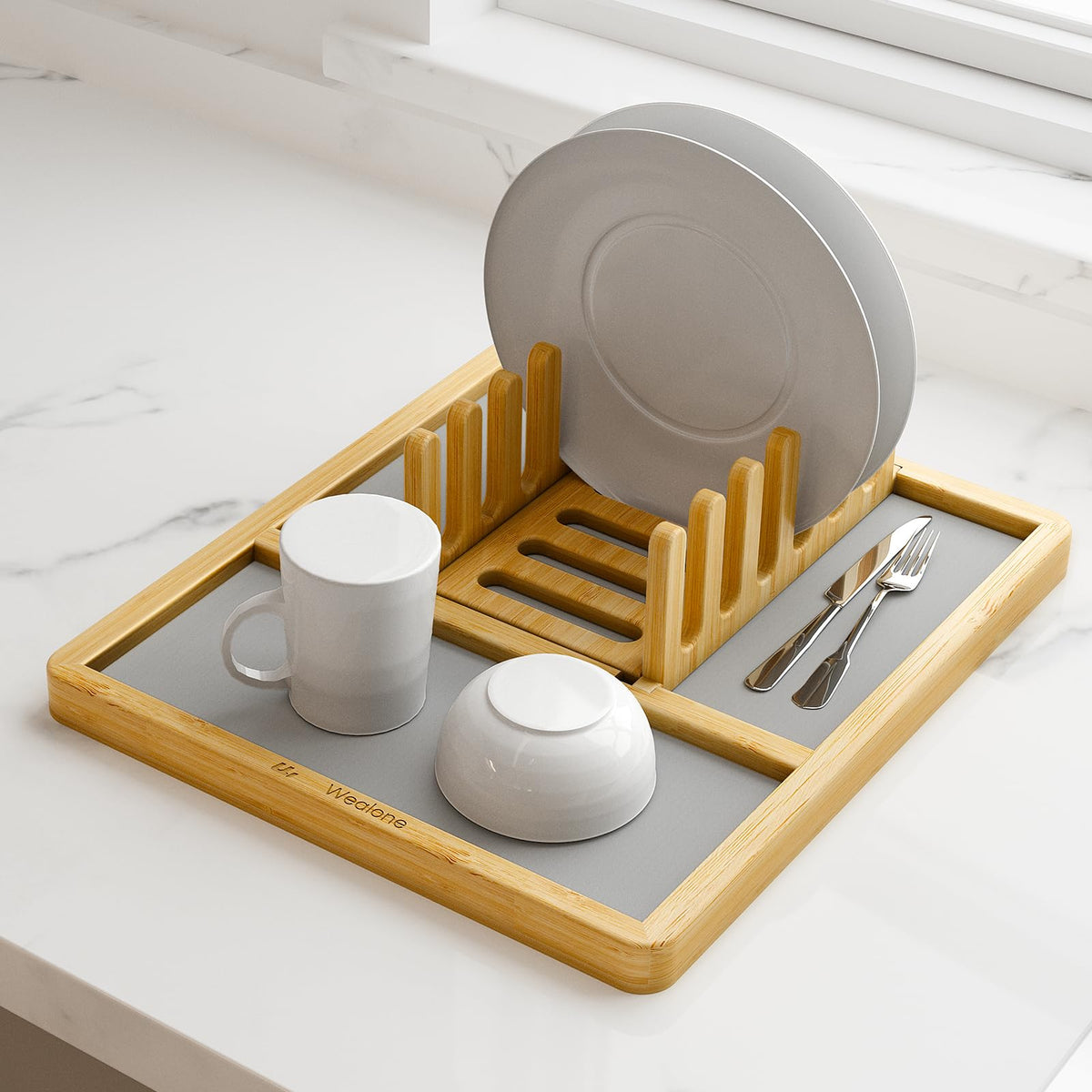 Bamboo Dish Rack with Diatomaceous Earth Drying Boards