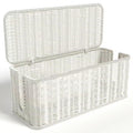Handwoven Rattan-Look Cable Box with Lid and 2 Slots, 13.7 in, White
