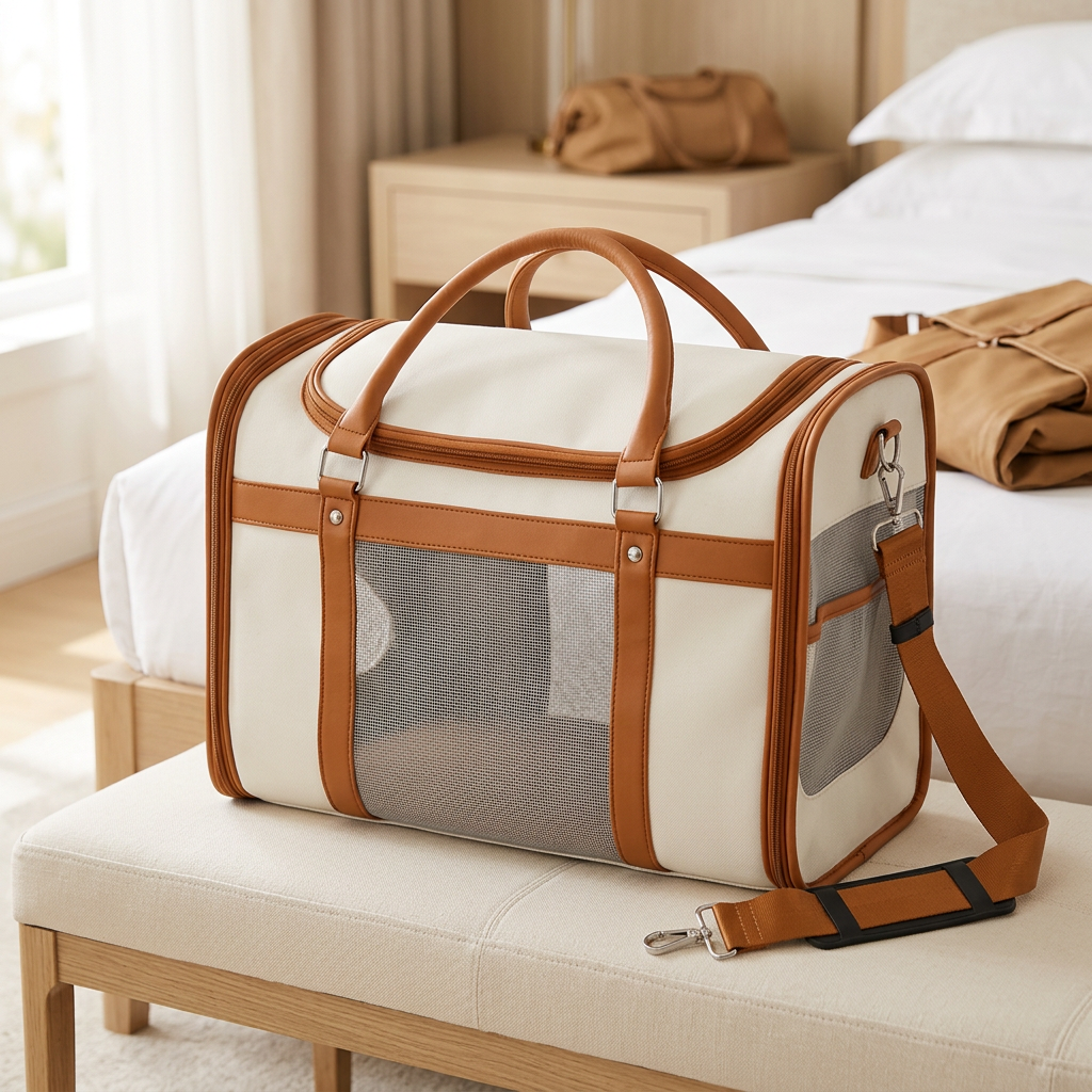 Soft-Sided Pet Carrier with Solid Frame and Shoulder Strap, Ivory