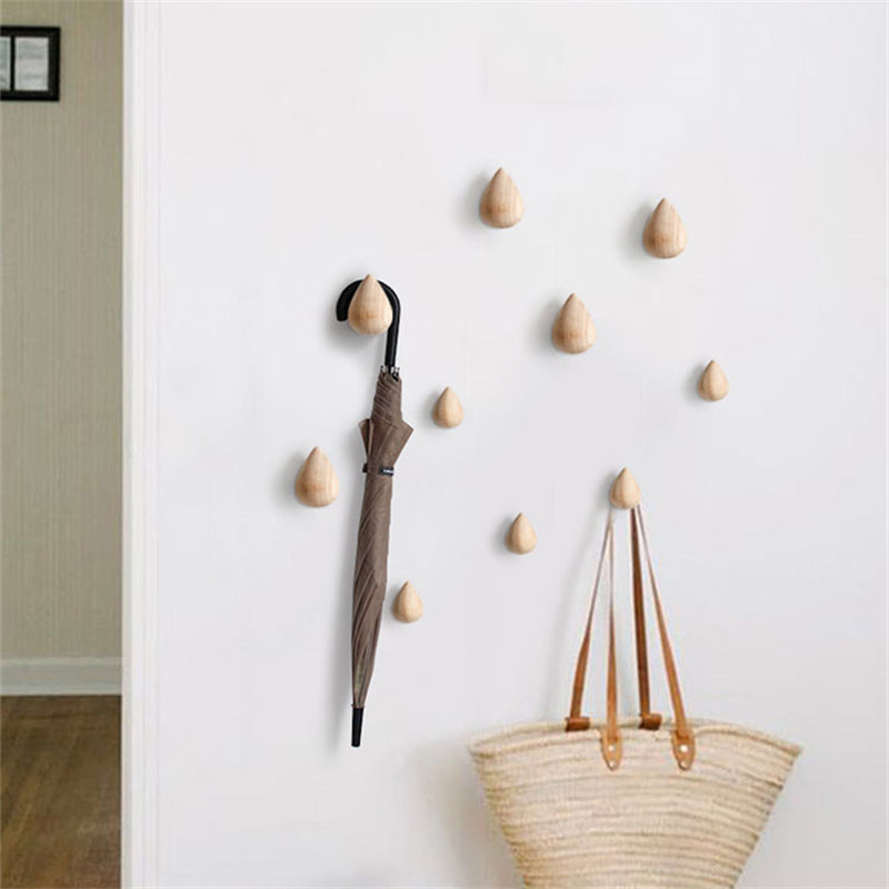 Beech Wood Water Drop Wall Hook for Coats and Bags