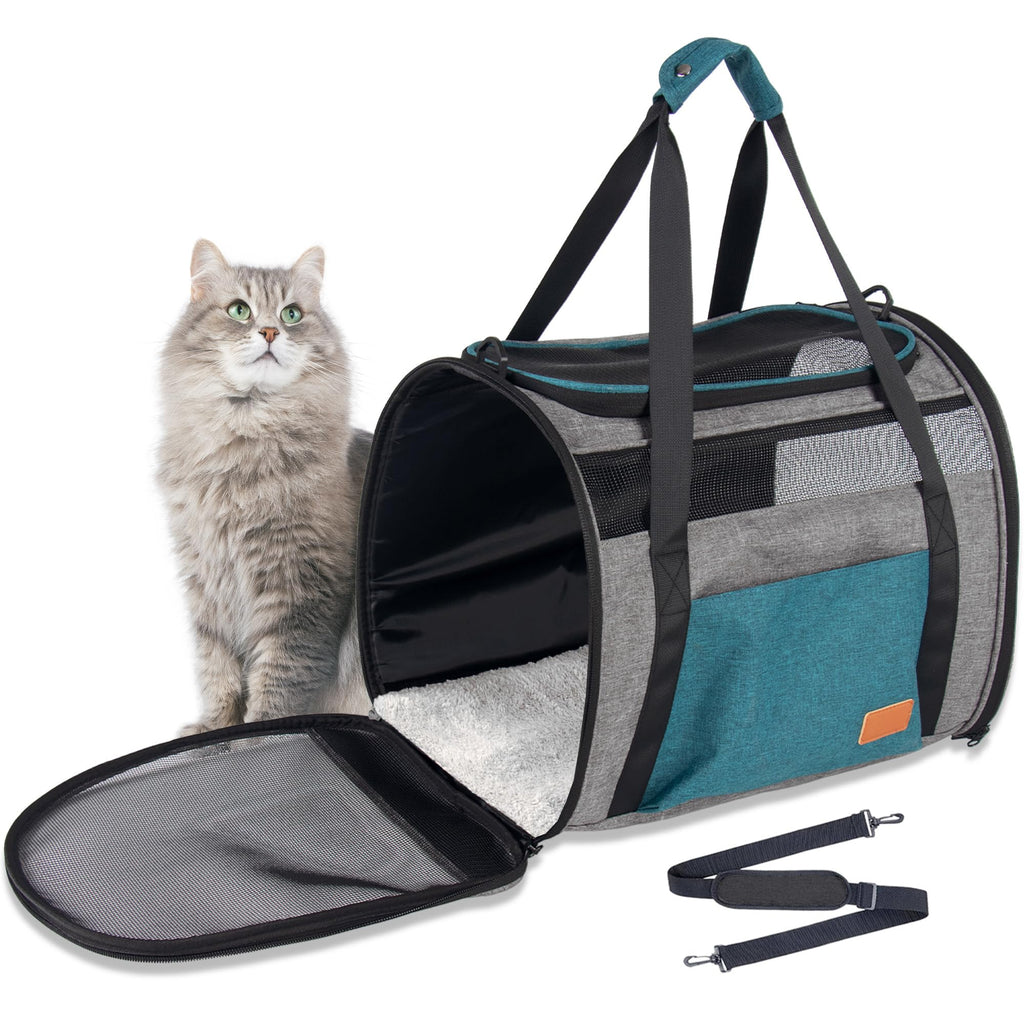 Large Soft-Sided Cat Carrier with Mesh, Foldable, Up to 20 lb, Blue