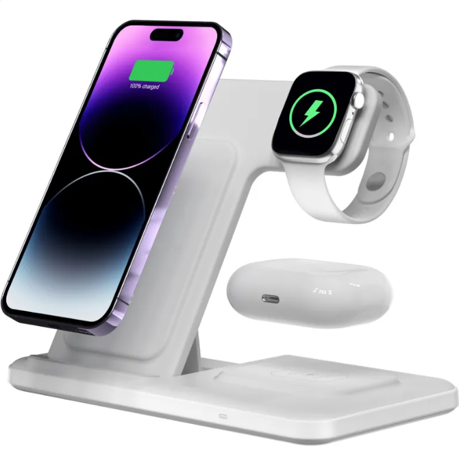 Vertical 3-in-1 Wireless Charging Stand, Black or White