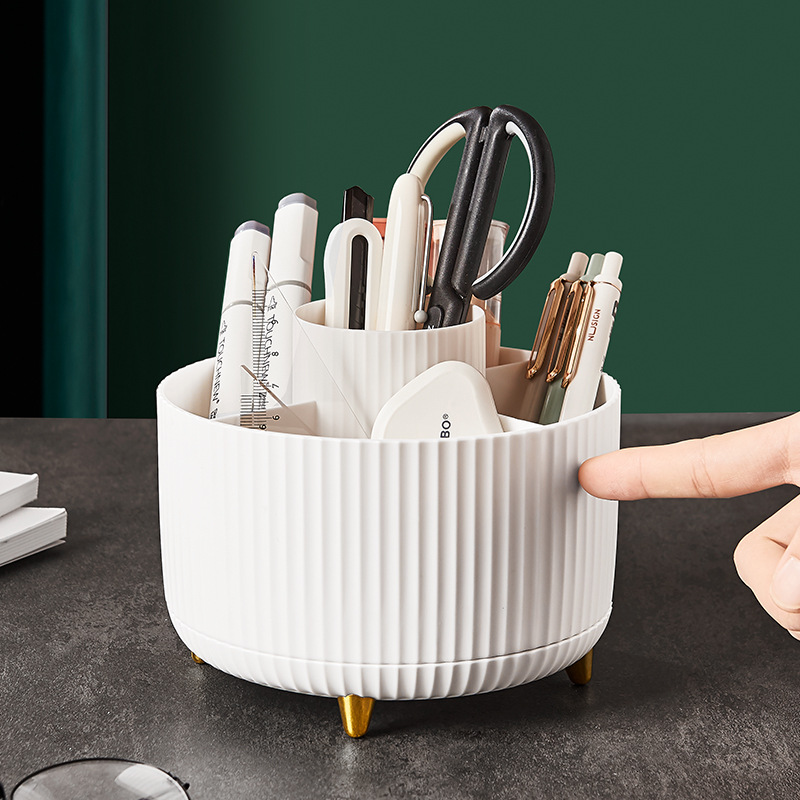 Swivel Makeup Brush Organizer with Multi-Compartment Storage