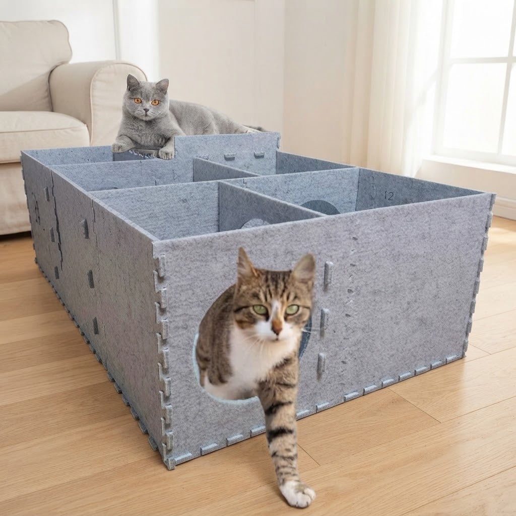 Felt Cat Tunnel Maze House with Cushioned Hideaway, Gray