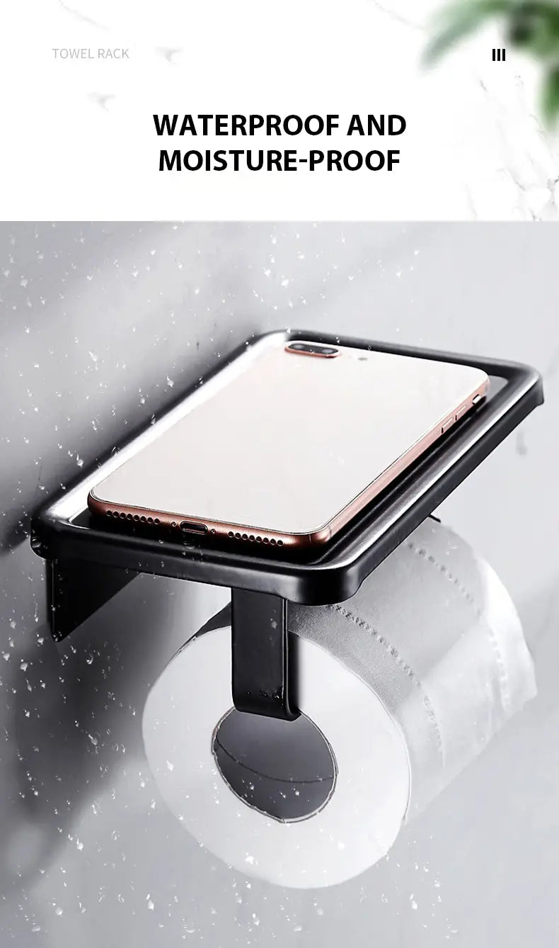 No-Drill Aluminum Towel and Toilet Paper Holder, Black or White