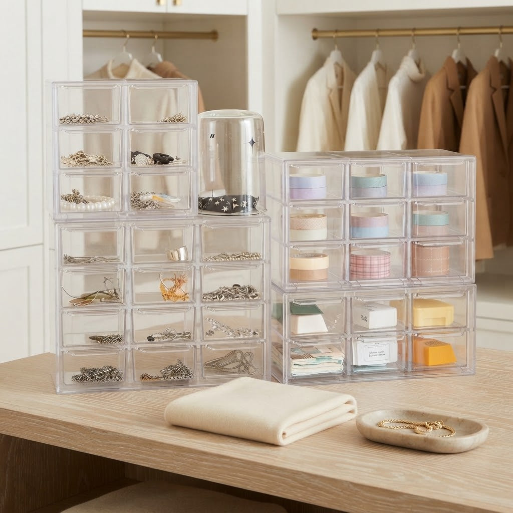 Clear Acrylic Drawer Organizer with 6, 9 or 12 Grids