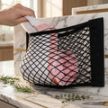 Wall-Mounted Elastic Mesh Bag Organizer for Grocery and Trash Bags