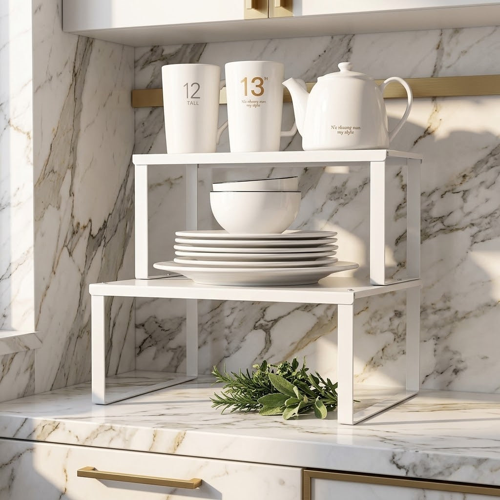 Carbon Steel Countertop Storage Rack, White, 2 Sizes