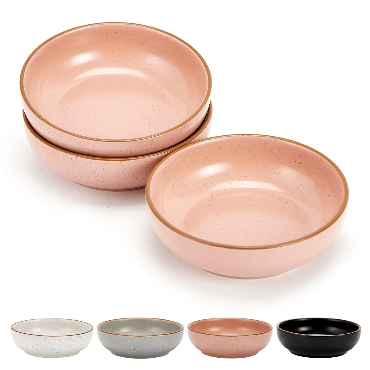 Shallow Heavy Porcelain Cat Dishes, 5.19 in, Set of 3, Matte Pink