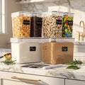 Plastic Flour and Sugar Canisters with Labels and Marker, Set of 6