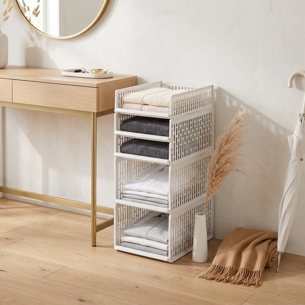 Pull-Out Wardrobe Basket Rack, Tool-Free Install