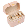 Mini PU Leather Travel Ring Box with 5 Ring Rolls, Pink