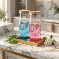 Glass Laundry Detergent Dispenser Set with Bamboo Lids and Tray