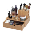 Bamboo Makeup Drawer Organizer and 5-Hole Brush Holder Set