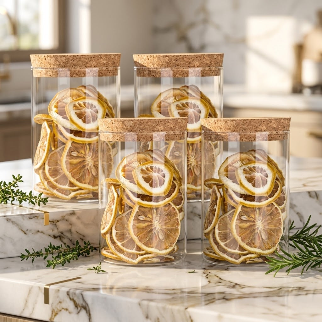 Glass Storage Jars with Cork Lids, 4.7 x 3.3 in, Set of 4