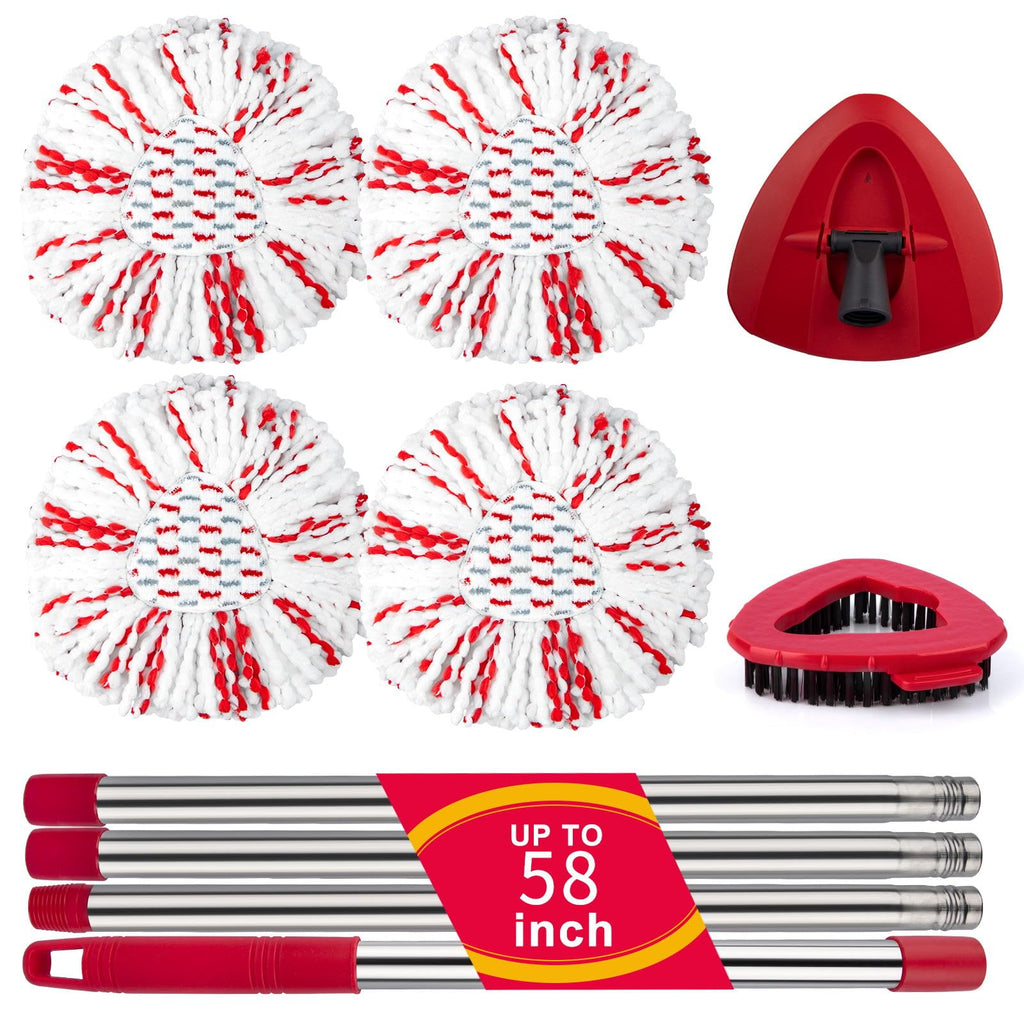 Spin Mop Replacement Head Set with Scrub Brush and 4 Refills