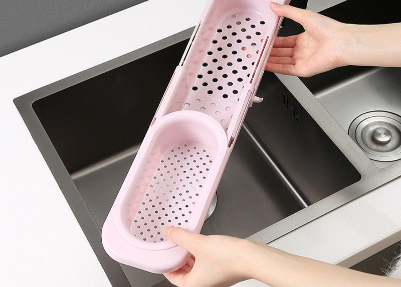 Telescopic Sink Drain Rack with Towel and Bottle Holder