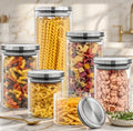 Glass Canister Set with Pop-Top Steel Lids, 6 Sizes