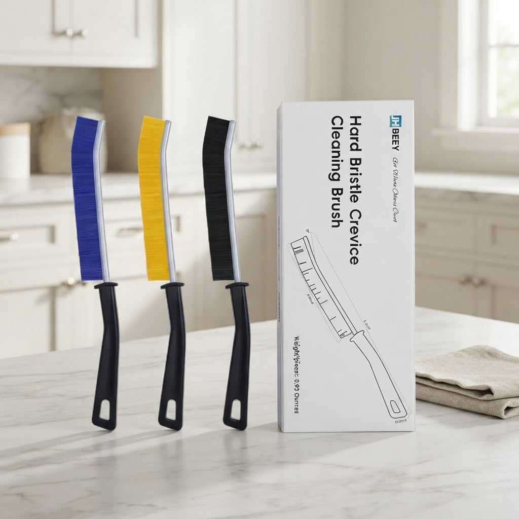 Hard-Bristle Crevice Cleaning Brushes for Grout and Gaps, Set of 3