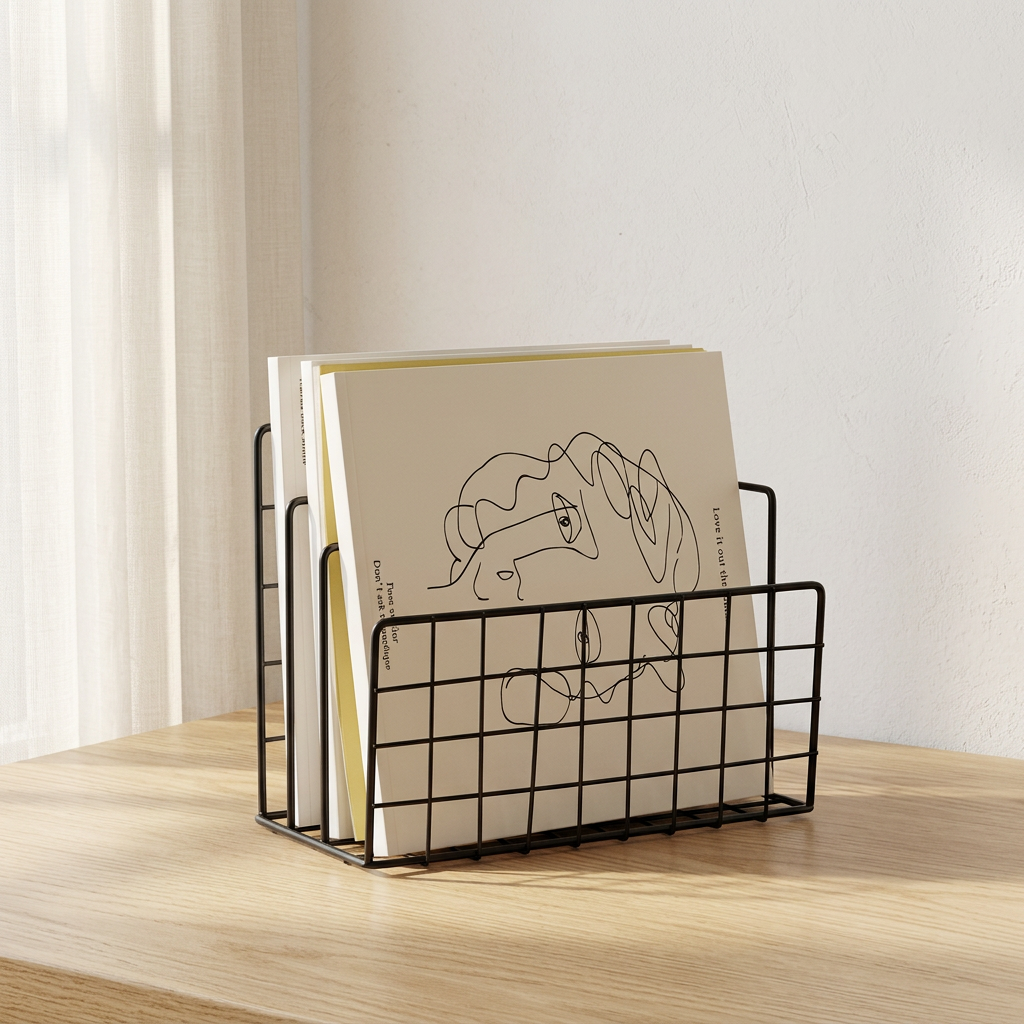 Multi-Layer Iron Desktop Book Organizer, 24 × 12 × 15.1 cm