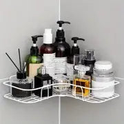 No-Drill Iron Corner Shower Caddy, Triangle Shape, Black or White