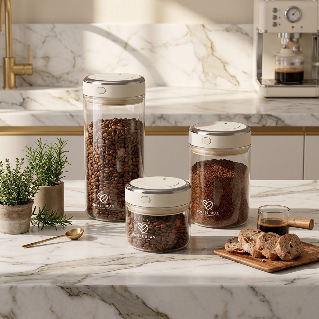 Vacuum-Seal Glass Coffee Bean Canister, 500 to 1700 ml
