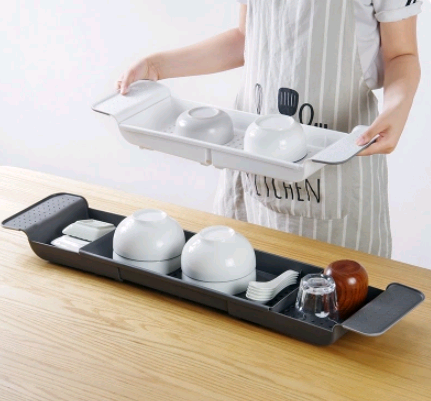 Retractable Bathtub Tray Shelf, Adjustable Width, White or Black Ash